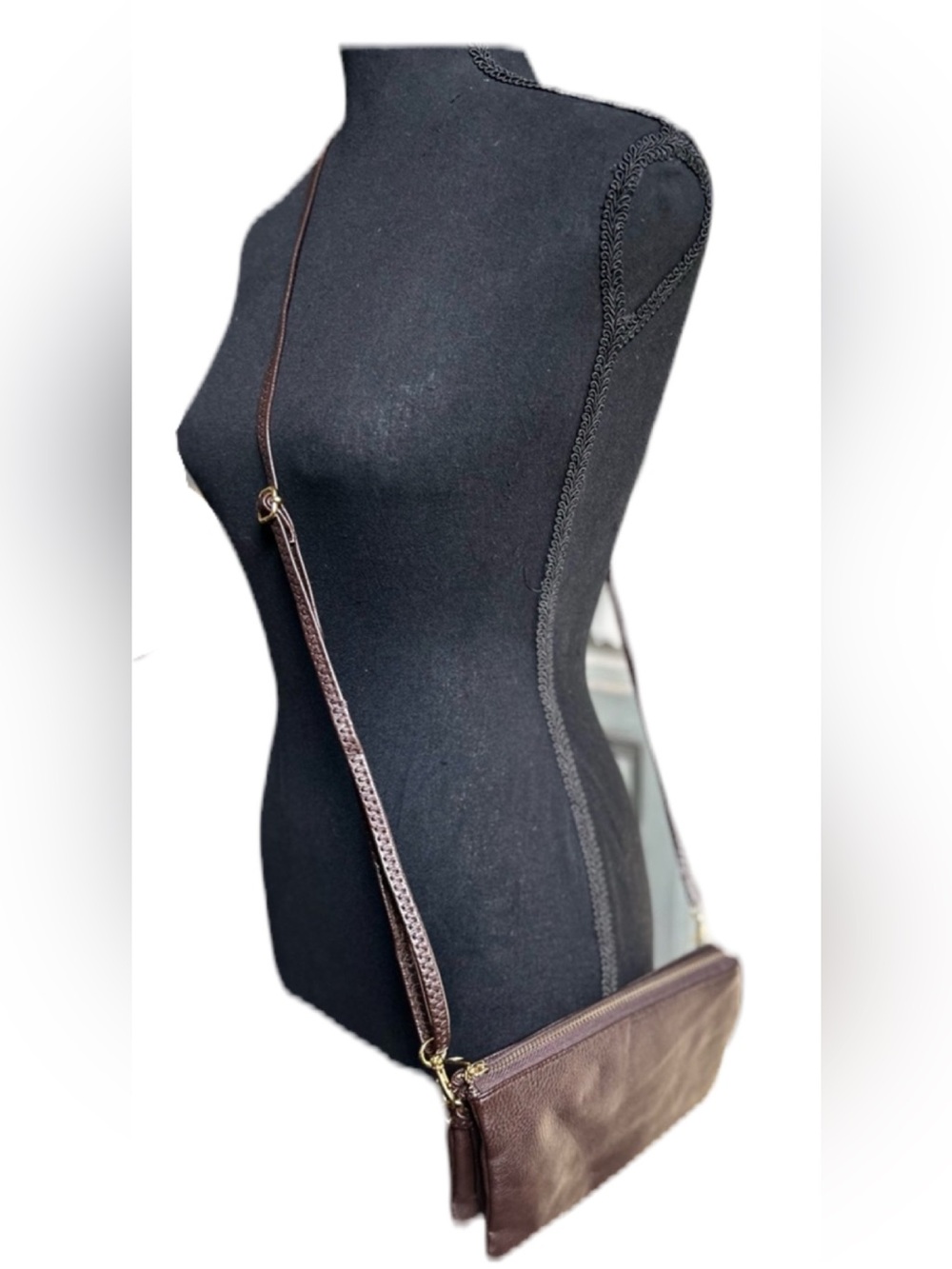 Dark Brown Faux Leather Crossbody Bag/Wallet